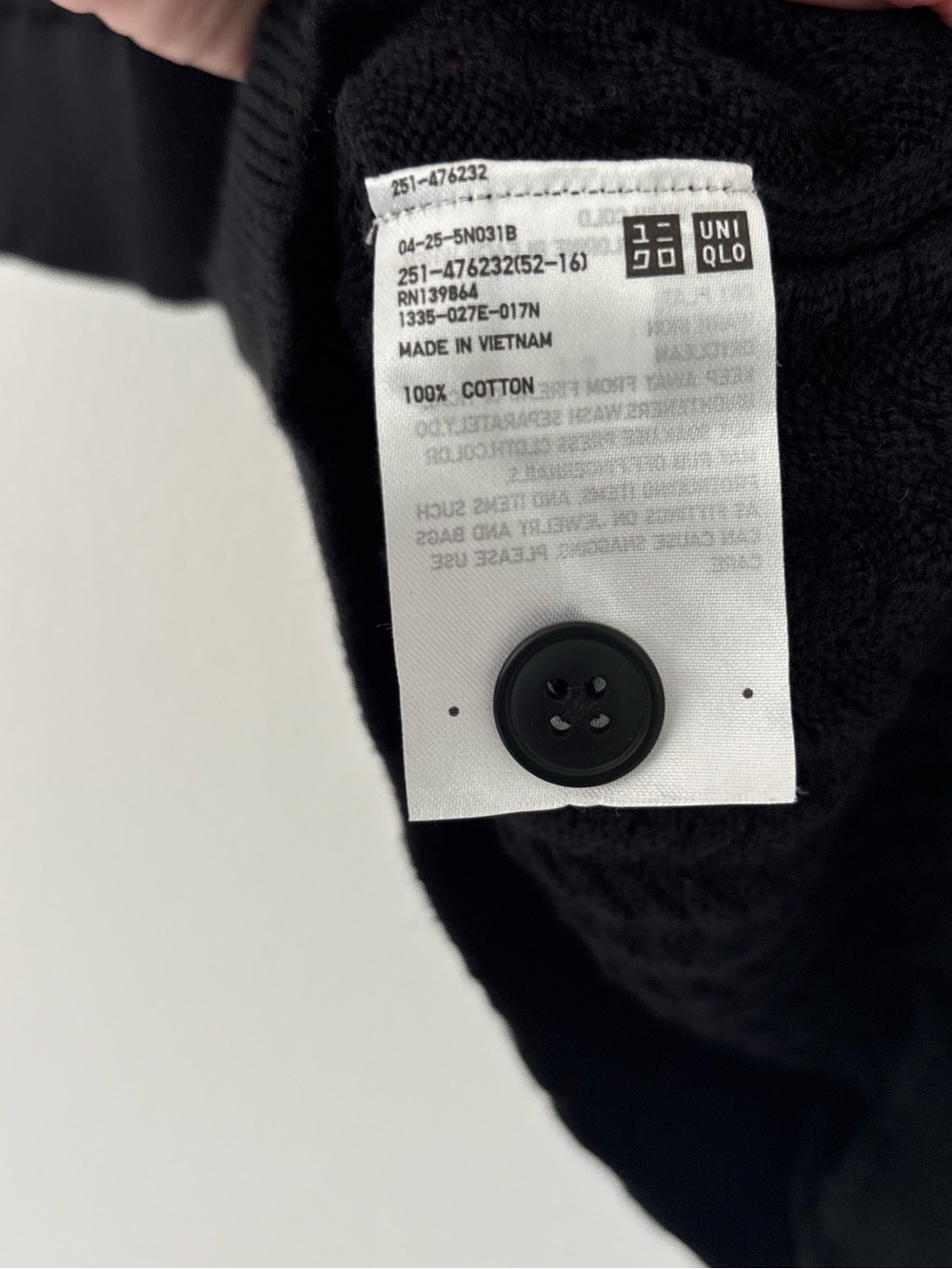 Uniqlo Black Knit Short Sleeve Cotton Popcorn Polo Sheer Pointelle Sweater Small - Picture 7 of 7
